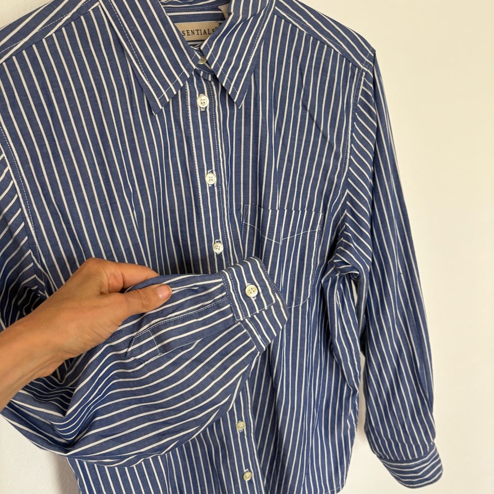 Essentials Blue and White Casual Button Down Shirt